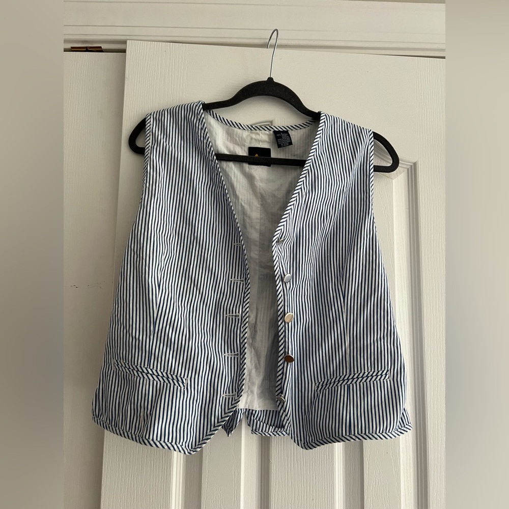 Blue & white striped vest with buttons